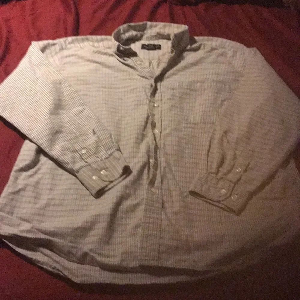 Eddie Bauer Tan White Casual Button Down Shirt L
